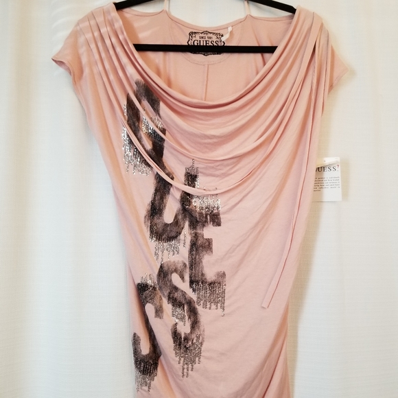 Guess Tops - GUESS Unique Medium Pink Slouch Neck Top